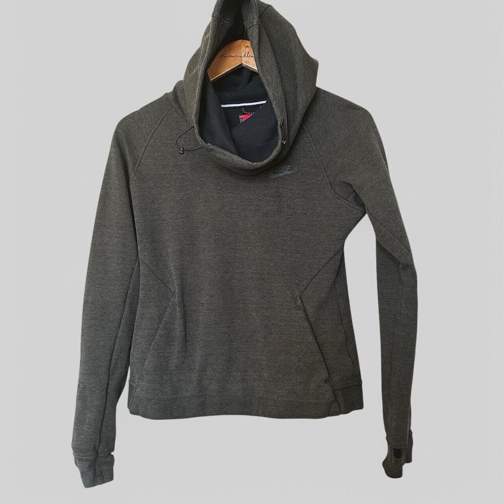Nike Funnel Neck‎ Hooded Sweater Army Green Womens Small Pockets Sweatshirt